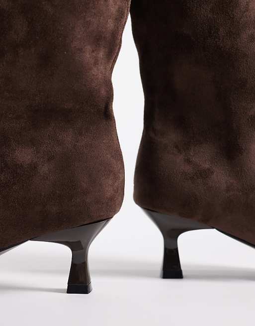 Brown Suede Thong Knee-High Boots