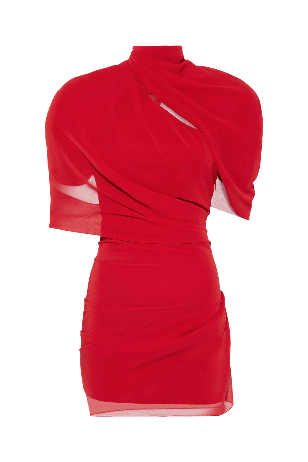 Red Draped Asymmetric Mini Dress