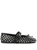 Black Crystal Embellished Mary Jane Flats