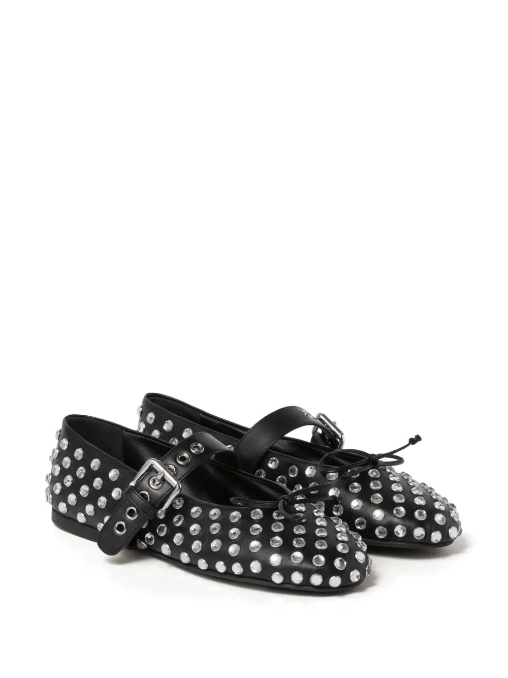 Black Crystal Embellished Mary Jane Flats