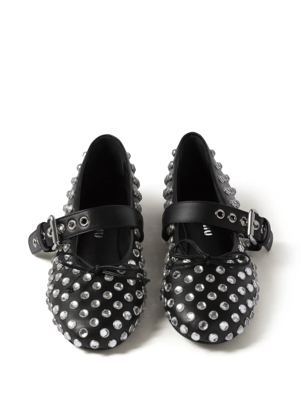 Black Crystal Embellished Mary Jane Flats