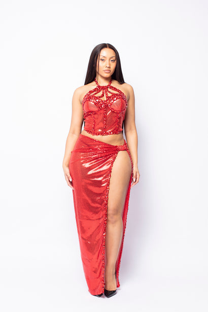 Silver Metallic Halter Two-Piece Set
