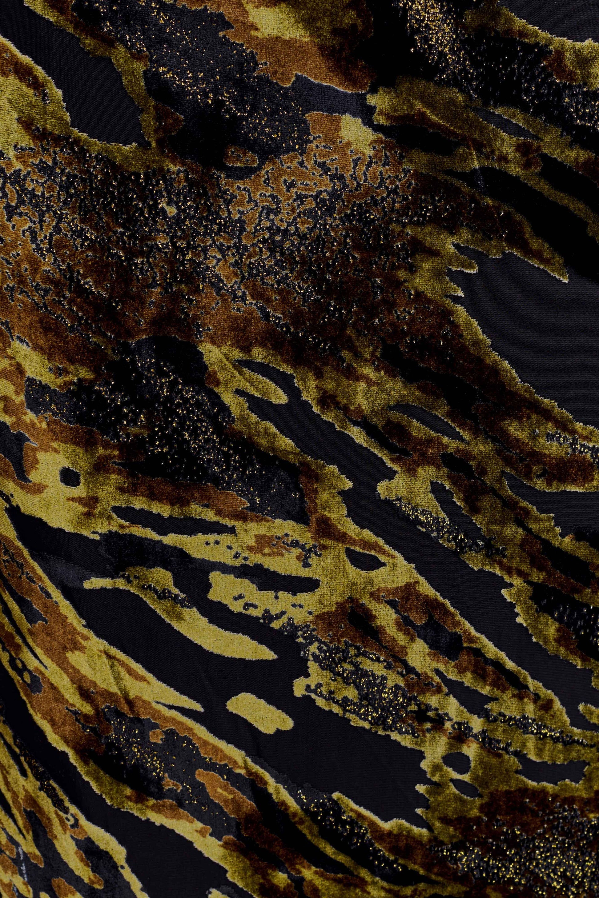 Black & Gold Velvet Abstract Print Halter Maxi Dress