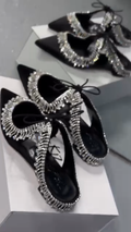 Black Satin Crystal-Embellished Pointed-Toe Mules