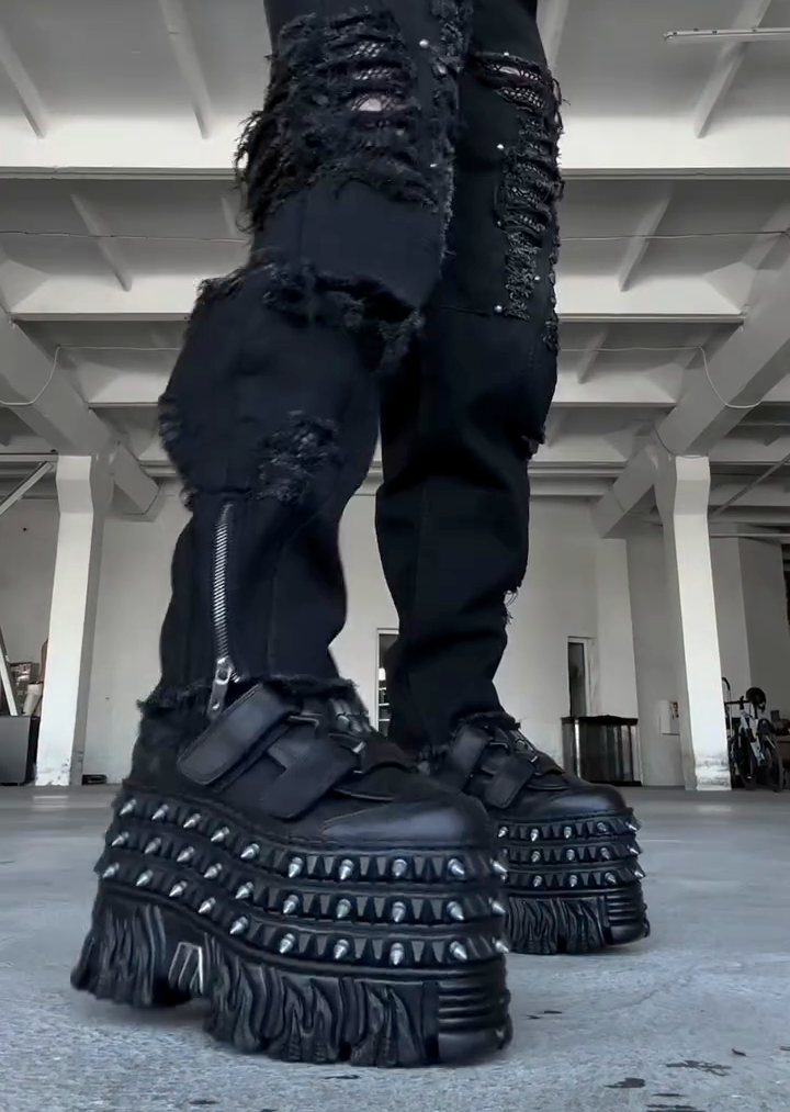Black Studded Platform Goth Boots