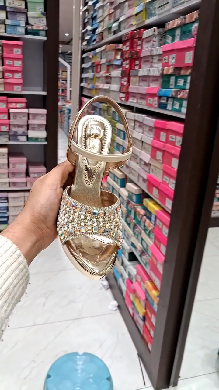 Gold Metallic Pearl & Crystal Embellished Slingback Heels