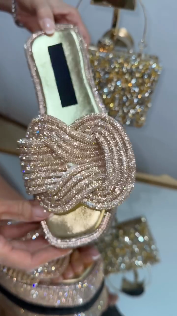 Champagne Crystal Knot Slide Sandals