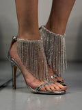 Silver Crystal Fringe Stiletto Sandals