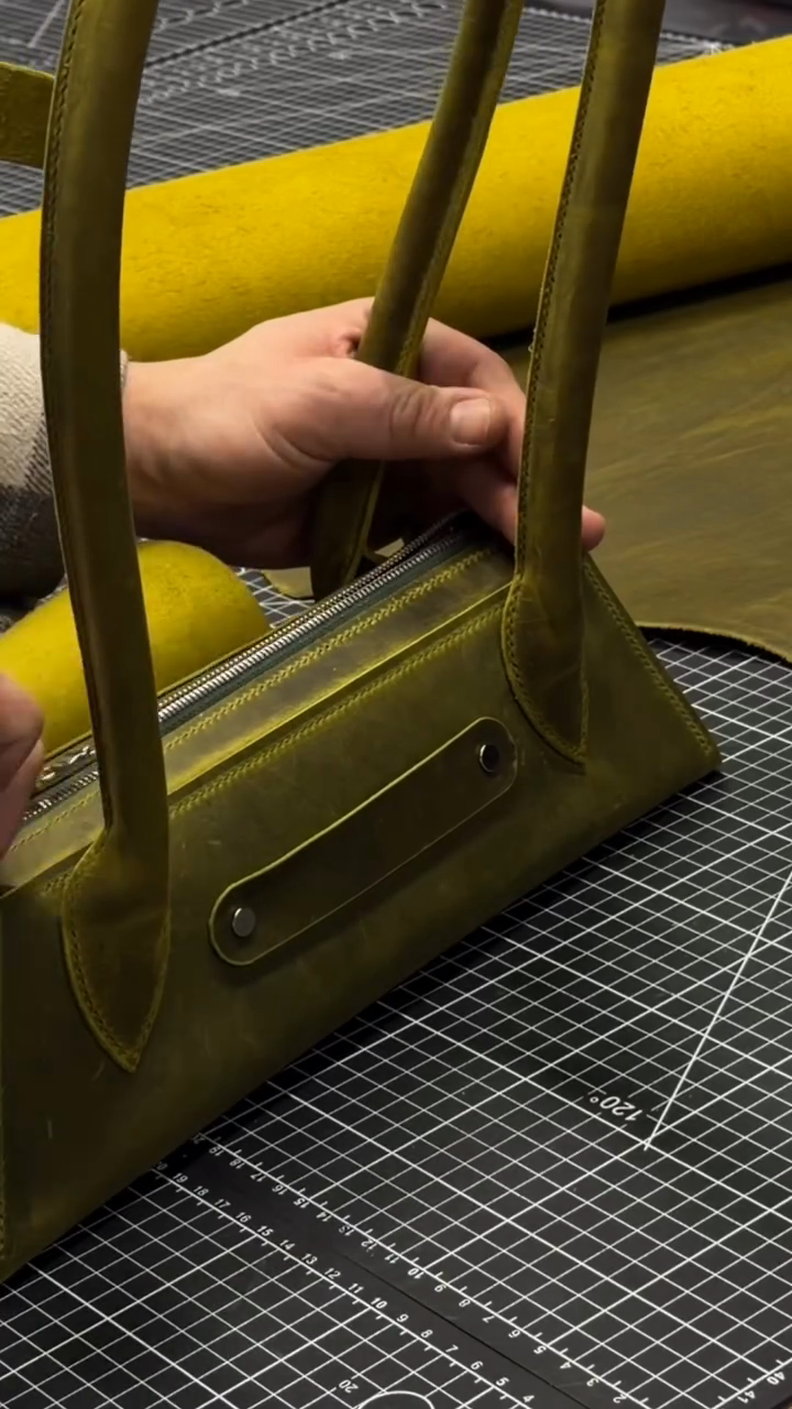 Olive Green Handcrafted Leather Baguette Shoulder Bag