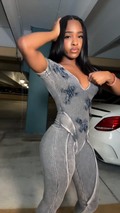 Grey Pinstripe Denim Patch Jumpsuit