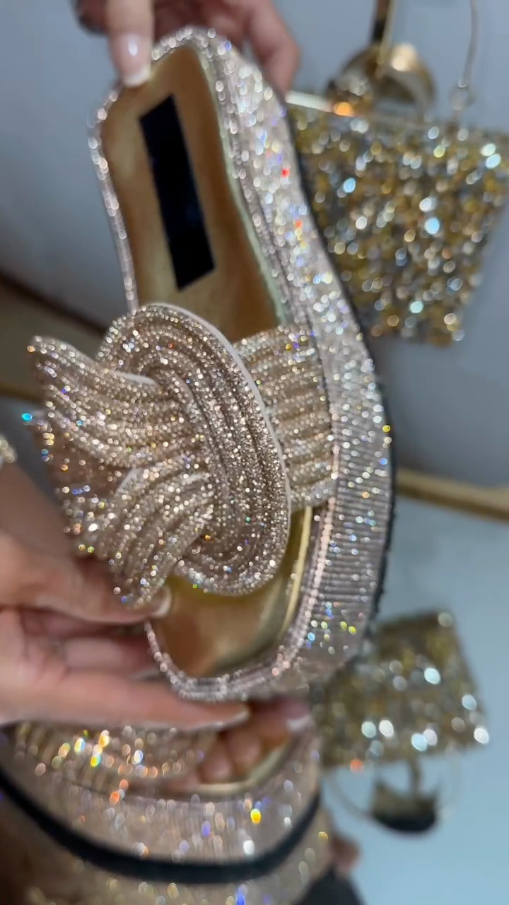 Champagne Crystal Knot Slide Sandals