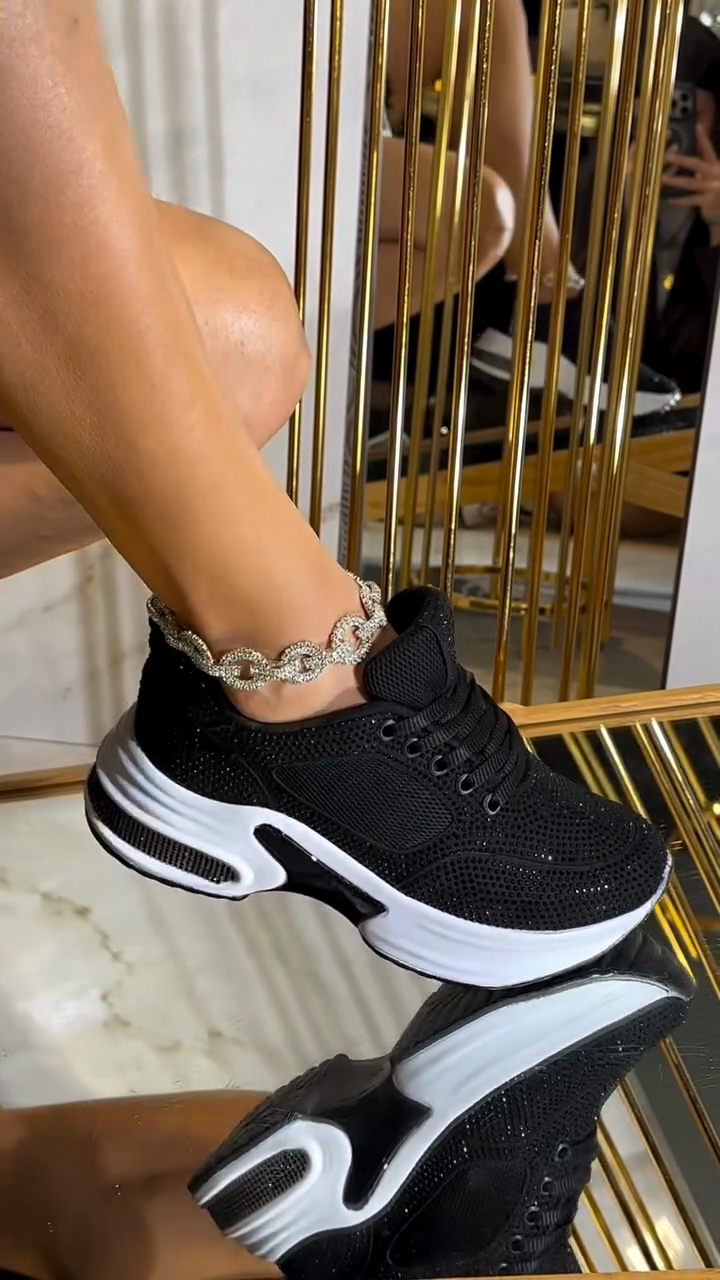 Black Rhinestone-Embellished Platform Sneakers