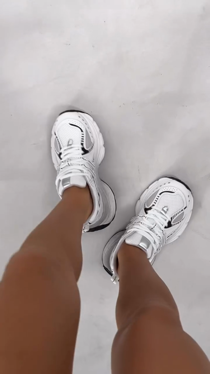 White & Grey Retro Dad Sneakers with Black Accents