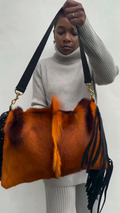 Orange Cowhide Fringe Clutch Bag