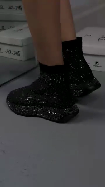 Black Full Crystal Embellished Sock Sneaker Boots