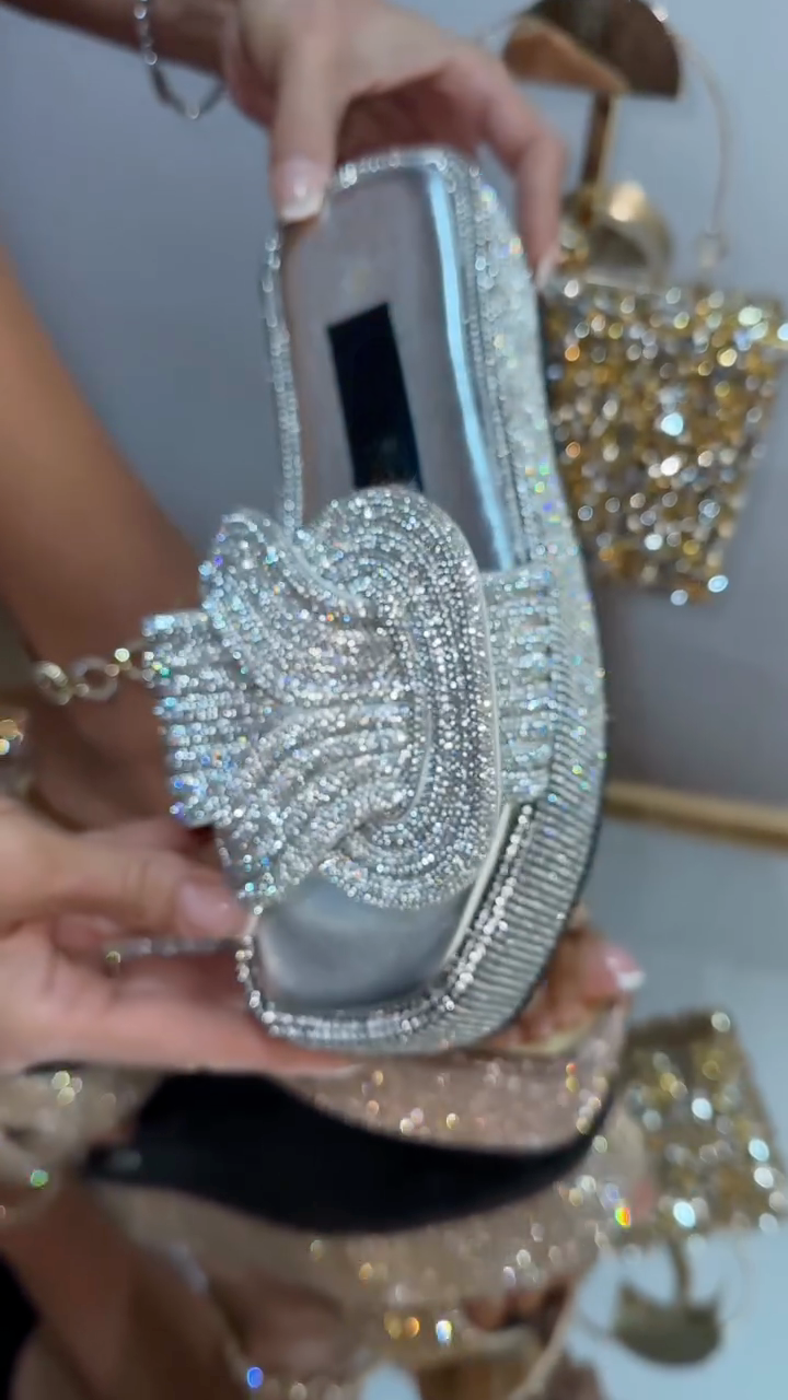 Champagne Crystal Knot Slide Sandals