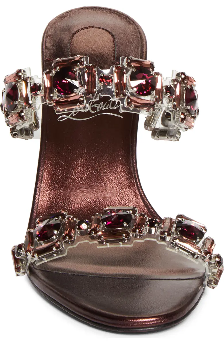 Burgundy Crystal-Embellished Red Stiletto Mules