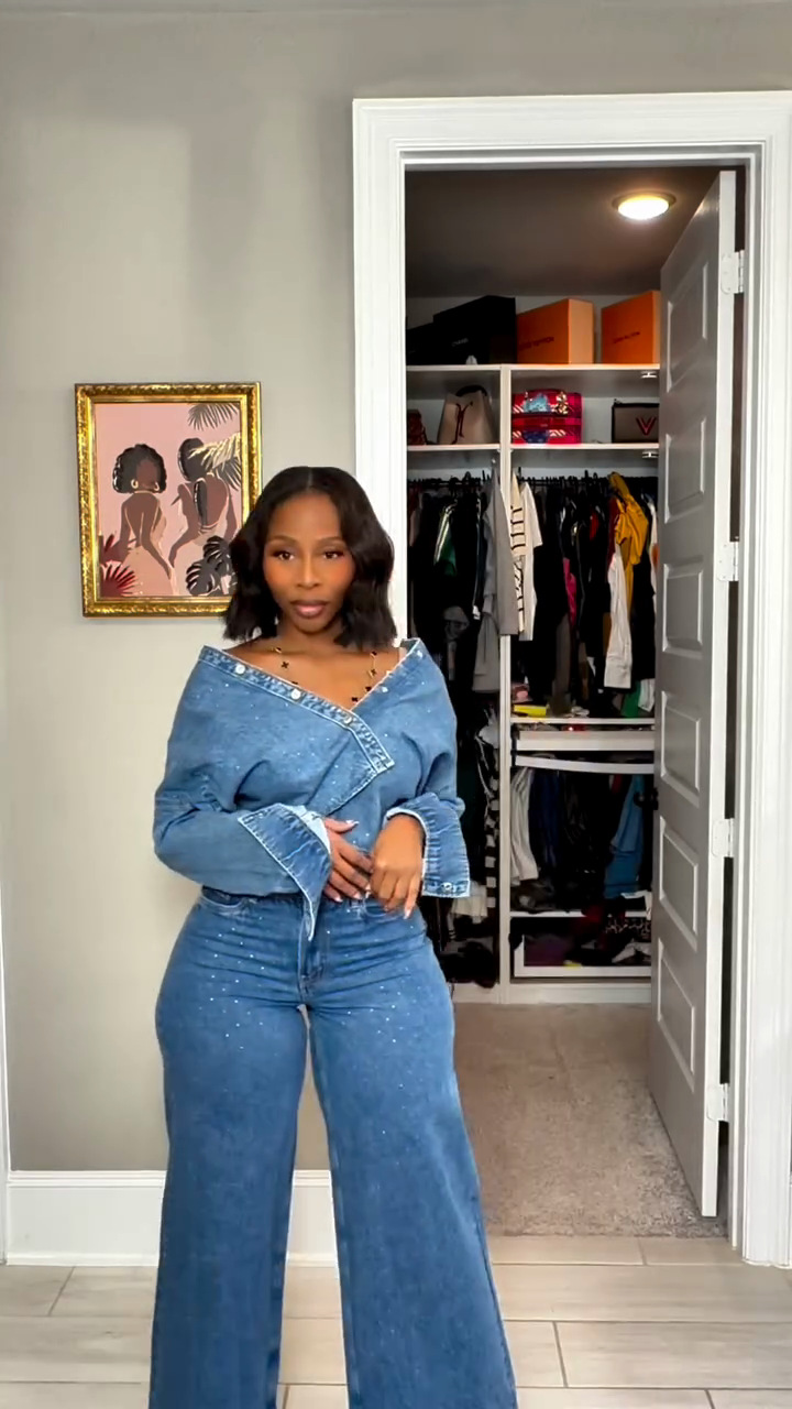 Sparkle Denim Off-Shoulder Two-Piece Set