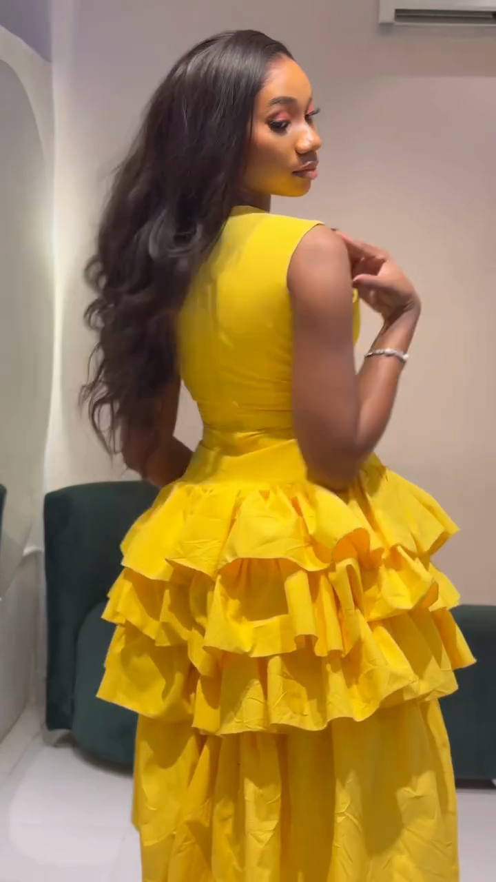 Yellow Tiered Ruffle Maxi Dress