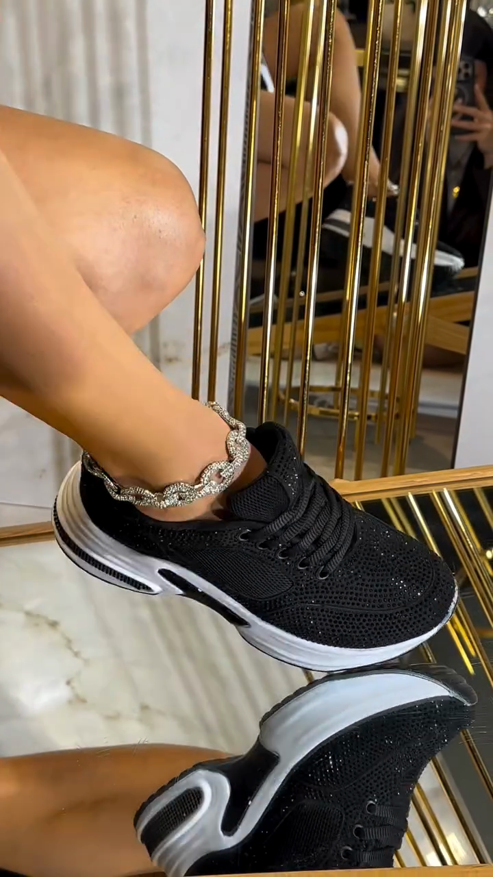 Black Rhinestone-Embellished Platform Sneakers