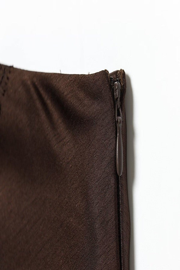 Brown Lace Panel Maxi Skirt