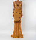 Mustard Butterfly Embellished Cutout Mermaid Gown