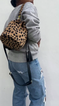 Leopard Print Hair-On Cowhide Drawstring Bucket Bag
