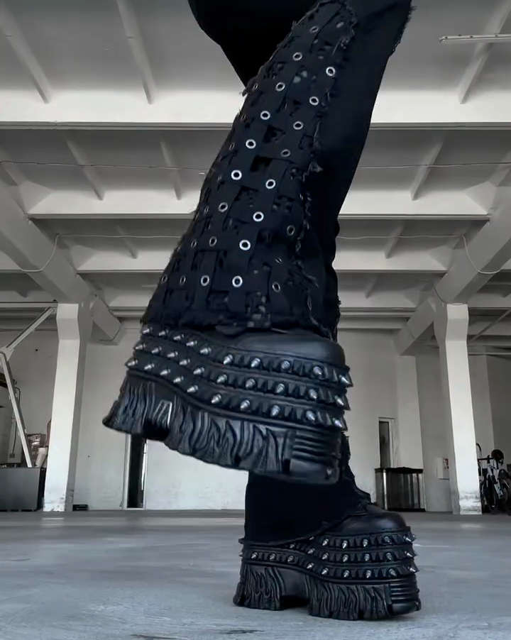 Black Studded Platform Goth Boots