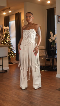White Braided Rope Fringe Strapless Jumpsuit