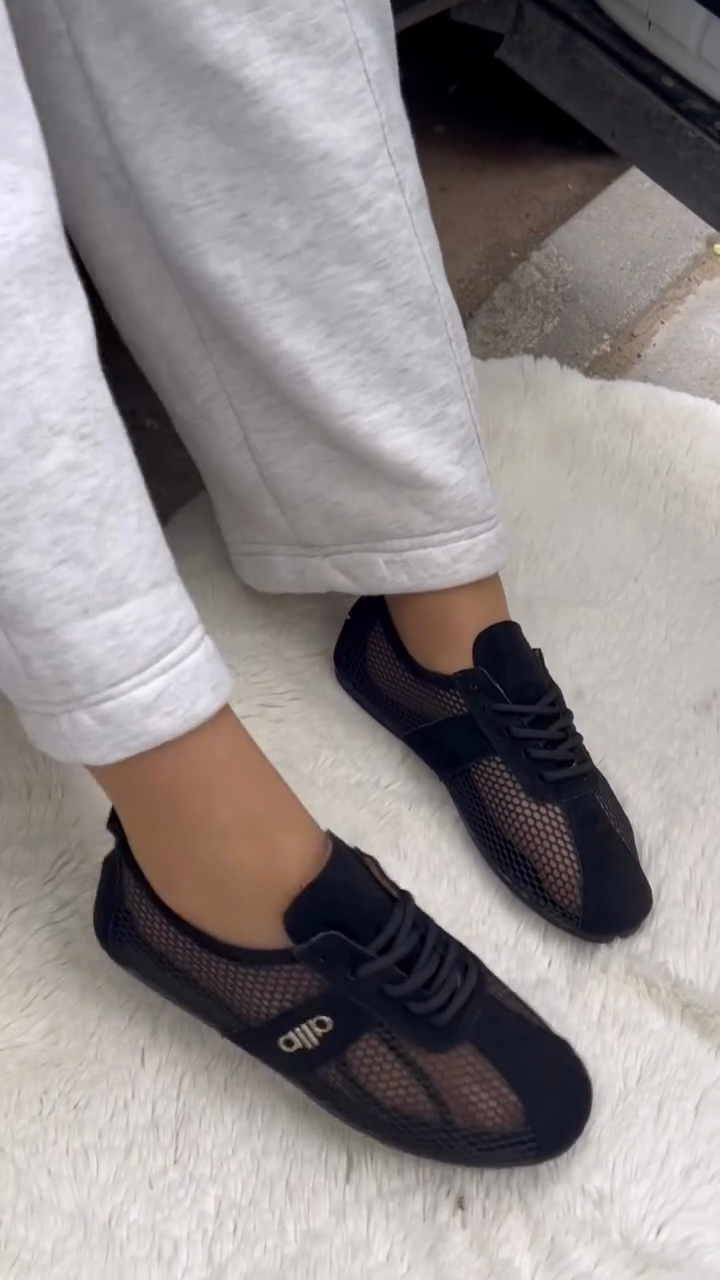 Black Mesh & Suede Lace-Up Sneakers