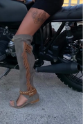 Gray Suede Fringe Over-the-Knee Sandal Boots