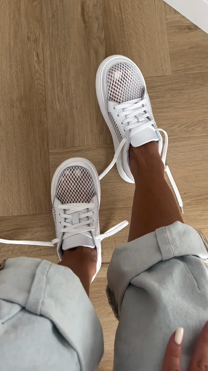 White Mesh Low-Top Sneakers