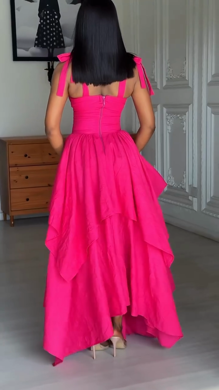 Hot Pink Tiered Ball Gown Maxi Dress