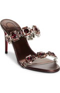 Burgundy Crystal-Embellished Red Stiletto Mules