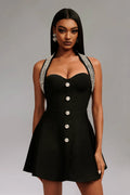 Crystal Embellished Halter Mini Dress