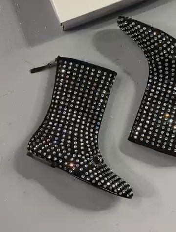 Black Full Crystal Embellished Ankle Boots