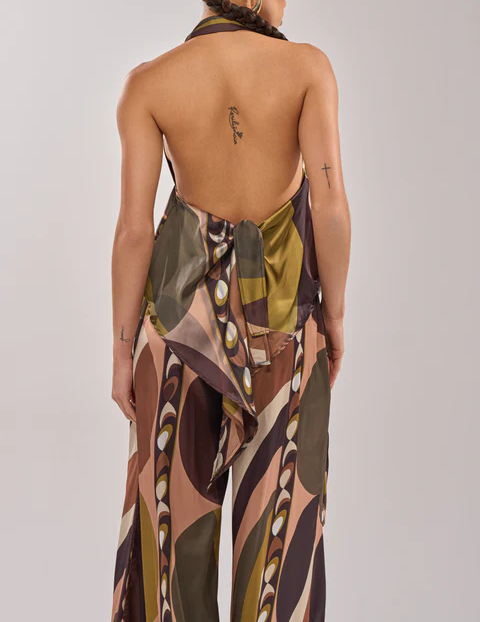 Geometric Print Halter Maxi Jumpsuit