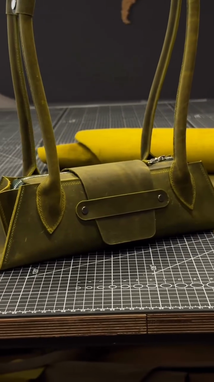 Olive Green Handcrafted Leather Baguette Shoulder Bag