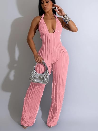 Halter Textured Jumpsuit