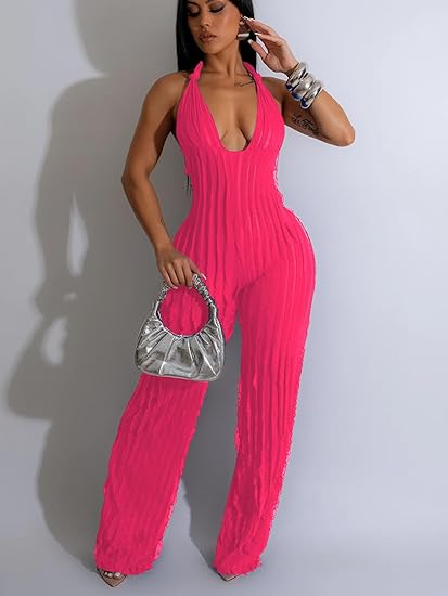 Halter Textured Jumpsuit