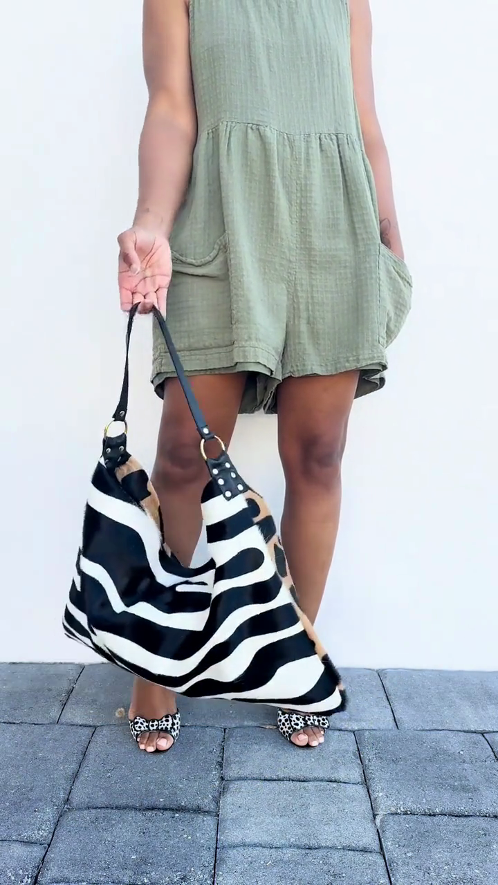 Reversible Cowhide Animal Print Hobo Bag