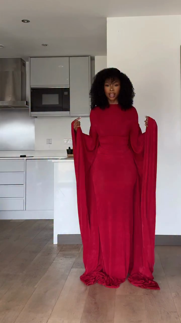Red Cape Sleeve Maxi Dress
