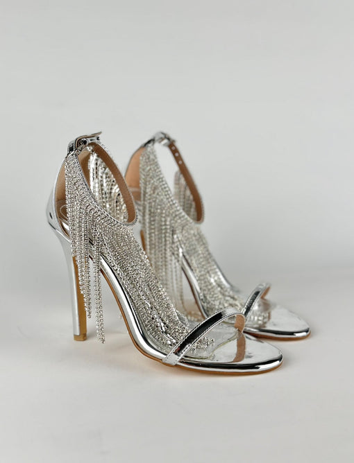 Silver Crystal Fringe Stiletto Sandals