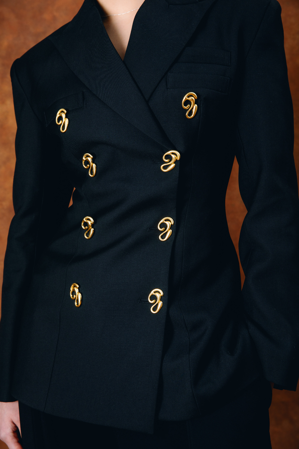 Oversized Gold Button Double-Breasted Blazer