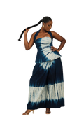 Indigo Tie-Dye Halter Wide-Leg Set