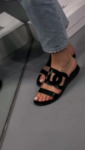 Black Cutout Slide Sandals