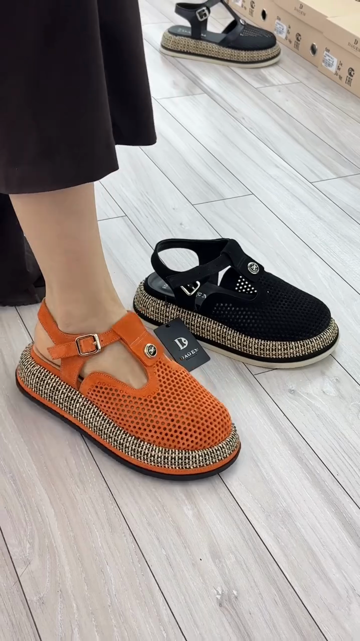 Black Mesh Espadrille-Style Sandals with Buckle Strap