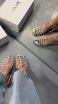 Silver Rhinestone-Embellished Caged Flat Sandals