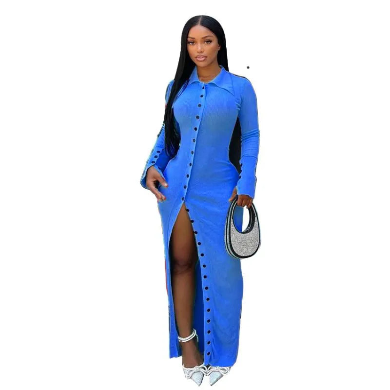 Ribbed Button-Front Shirt Dress