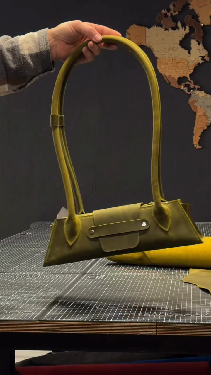 Olive Green Handcrafted Leather Baguette Shoulder Bag